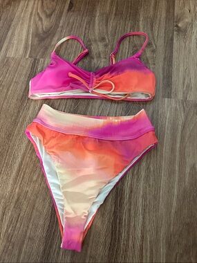 Forever 21 Pink Orange Ombre High-Waist Bikini Set